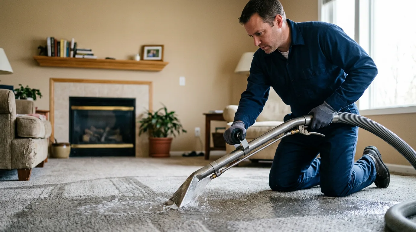 Water damage restoration technician working near Aurora, CO
